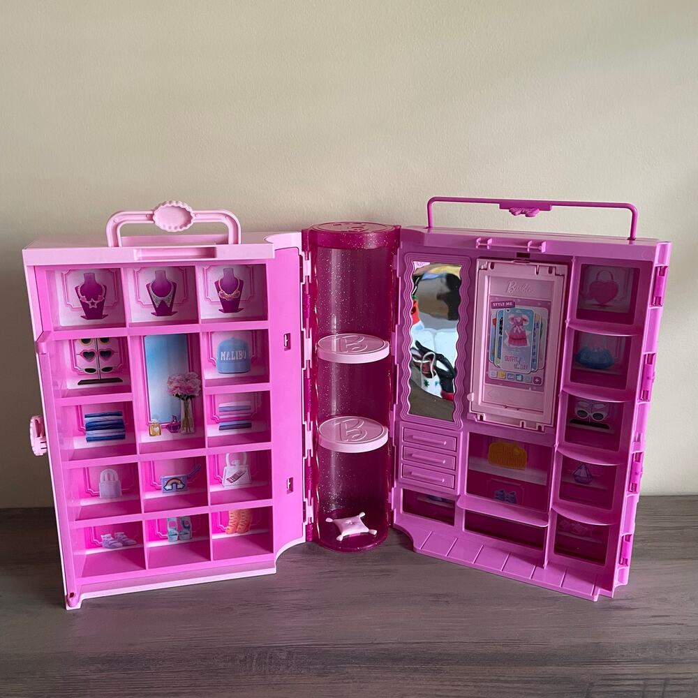 Barbie Dream Closet Toy Playset Glitter Pink Wardrobe 3 Ft Wide Storage Case